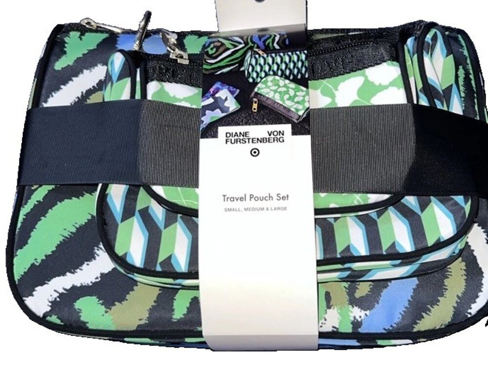 Diane Von Furstenberg 4 Target 3 Pc Blue Green Travel Pouch Set- NWT Design